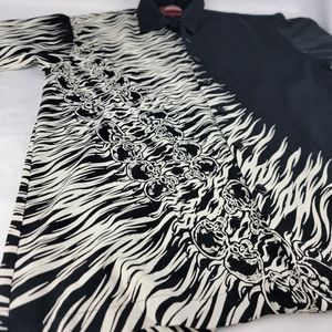 Vintage 90s XL JNCO Jeans Skull Button Down Shirt Grunge Rave Y2K Festival